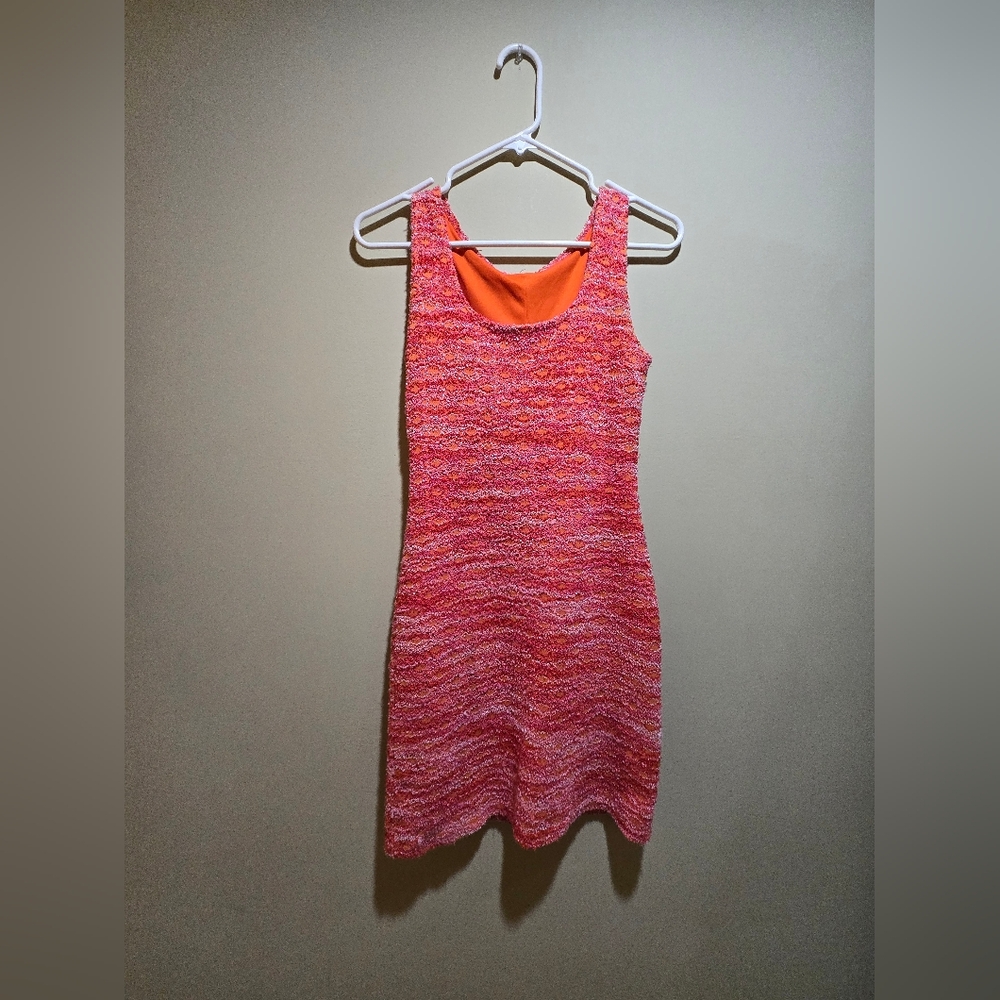 90s Does 60s Mod Orange & Pink Bouclé Mini Dress – Barbiecore Dream!